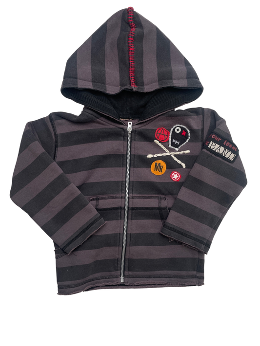 Monster Republic Sweatshirt - Gray Striped 'Punk Rock' Full Zip Hoodie | size 4T