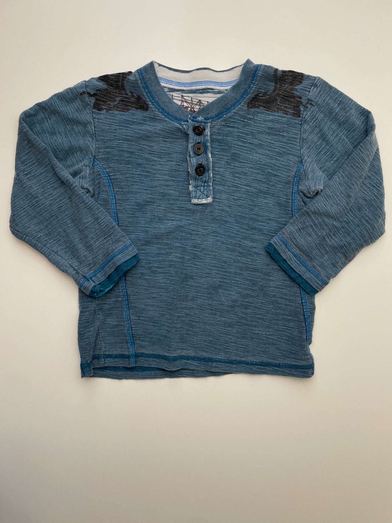 Kapital K Shirt - Blue Heathered Henley | size 4T