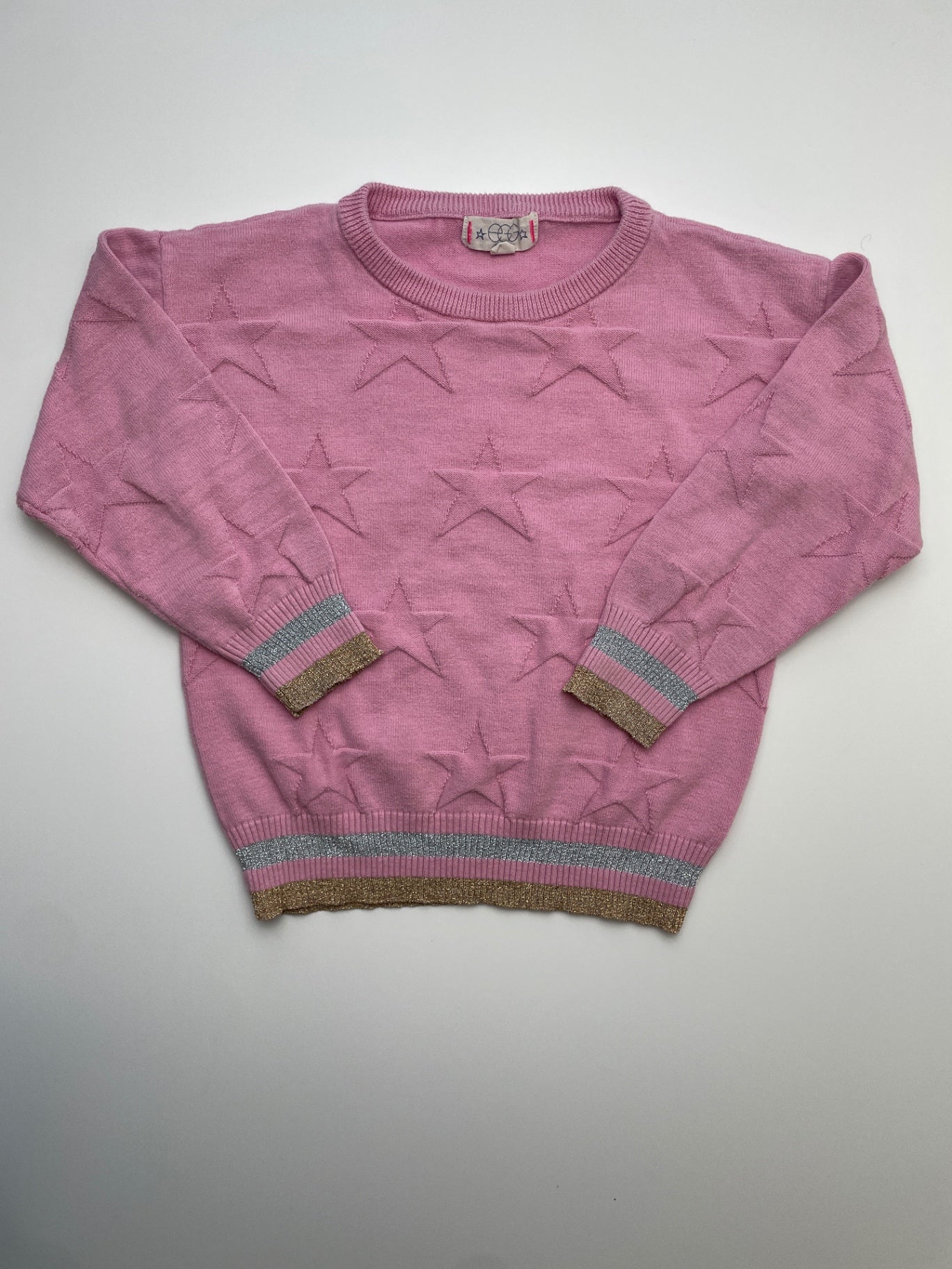 EGG New York Sweater - Pink Star Pattern Metallic Hem | size 5T