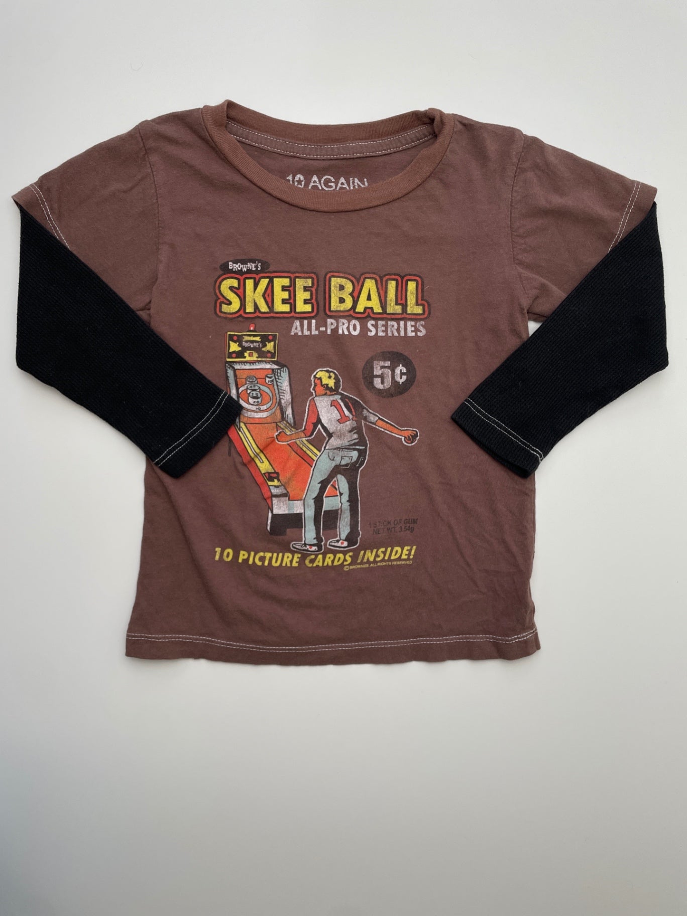 10 Again Long Sleeve T-Shirt - Brown 'Skee Ball' Graphic Waffle Knit Sleeve | size 3T