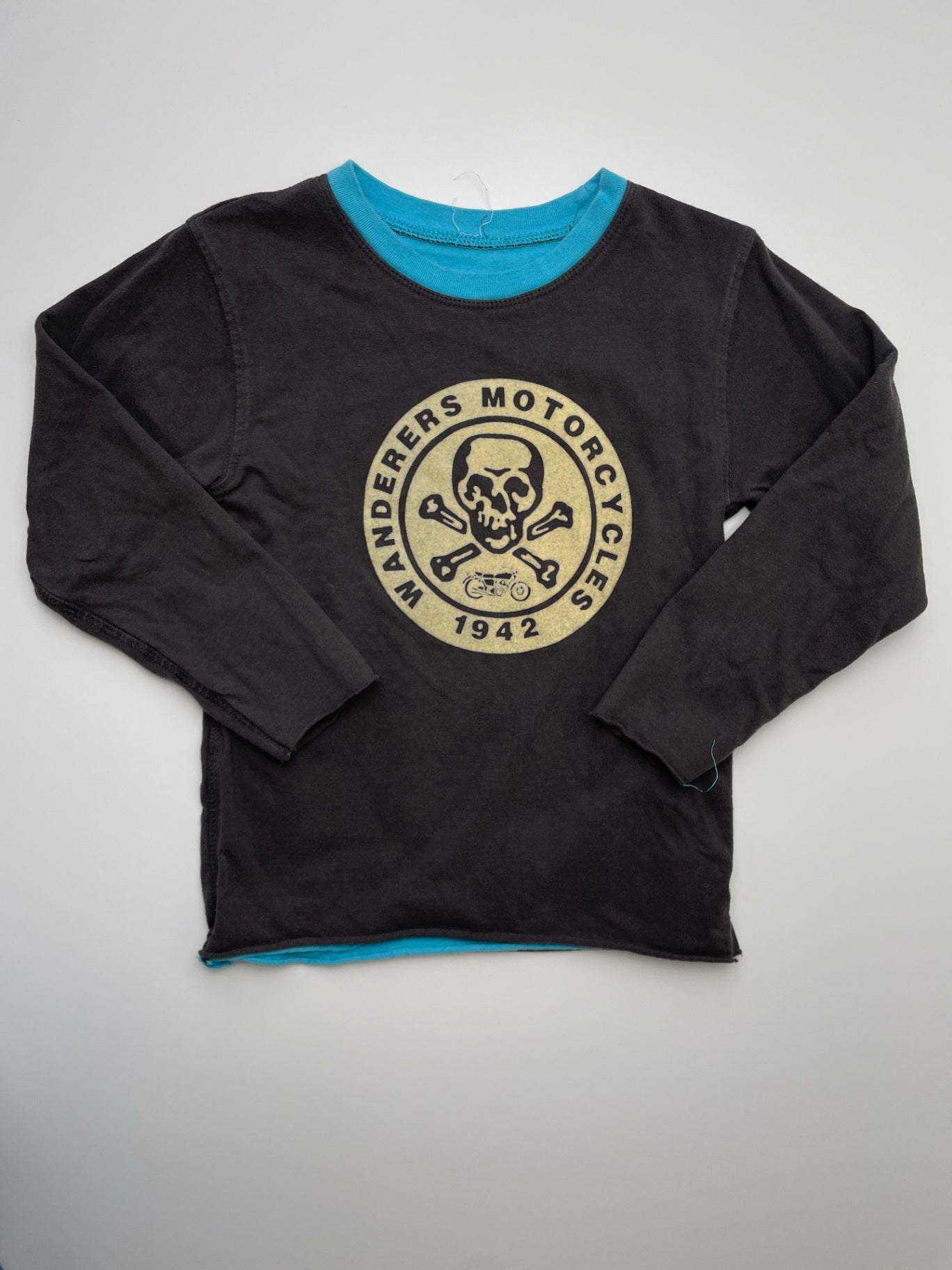 Wanderer Long Sleeve T-Shirt - Gray/Blue 'Wanderers Motorcycles 1942' Reversible | size 4T