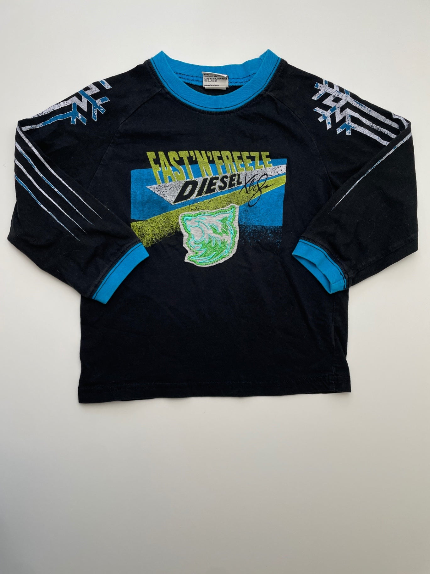 Diesel Long Sleeve T-Shirt - Black 'Fast 'n' Freeze' Snowflake Graphic | size 4T