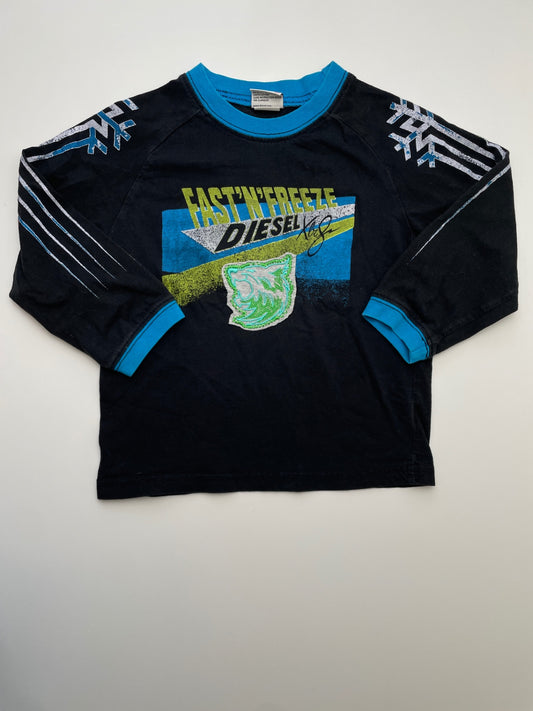Diesel Long Sleeve T-Shirt - Black 'Fast 'n' Freeze' Snowflake Graphic | size 4T