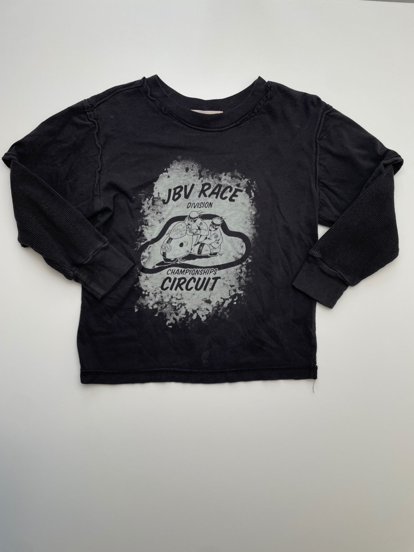 JB Original Vintage Long Sleeve T-Shirt - Black 'JBV Race' Waffle Knit Sleeves | size 2T