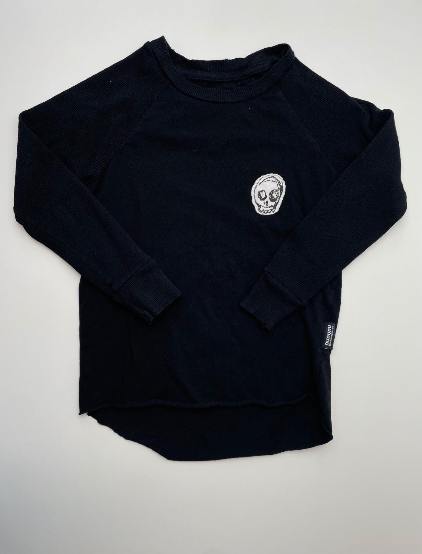 Nununu Long Sleeve T-Shirt - Black Skull Patch Ribbed Raglan Sleeve | size 4T/5T