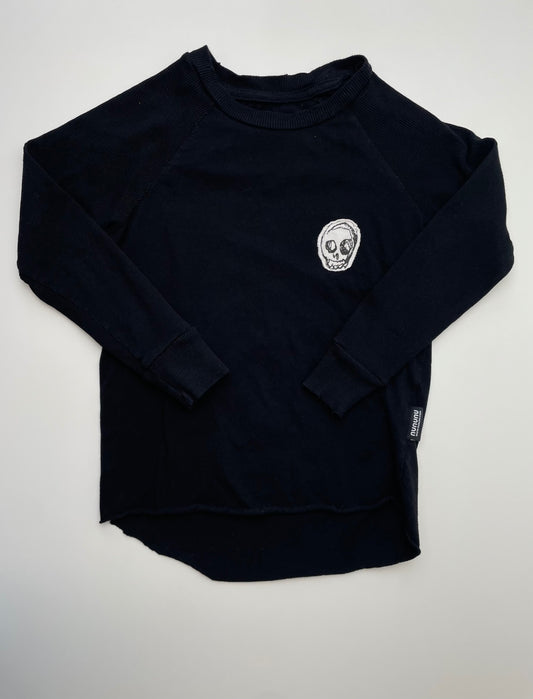 Nununu Long Sleeve T-Shirt - Black Skull Patch Ribbed Raglan Sleeve | size 4T/5T