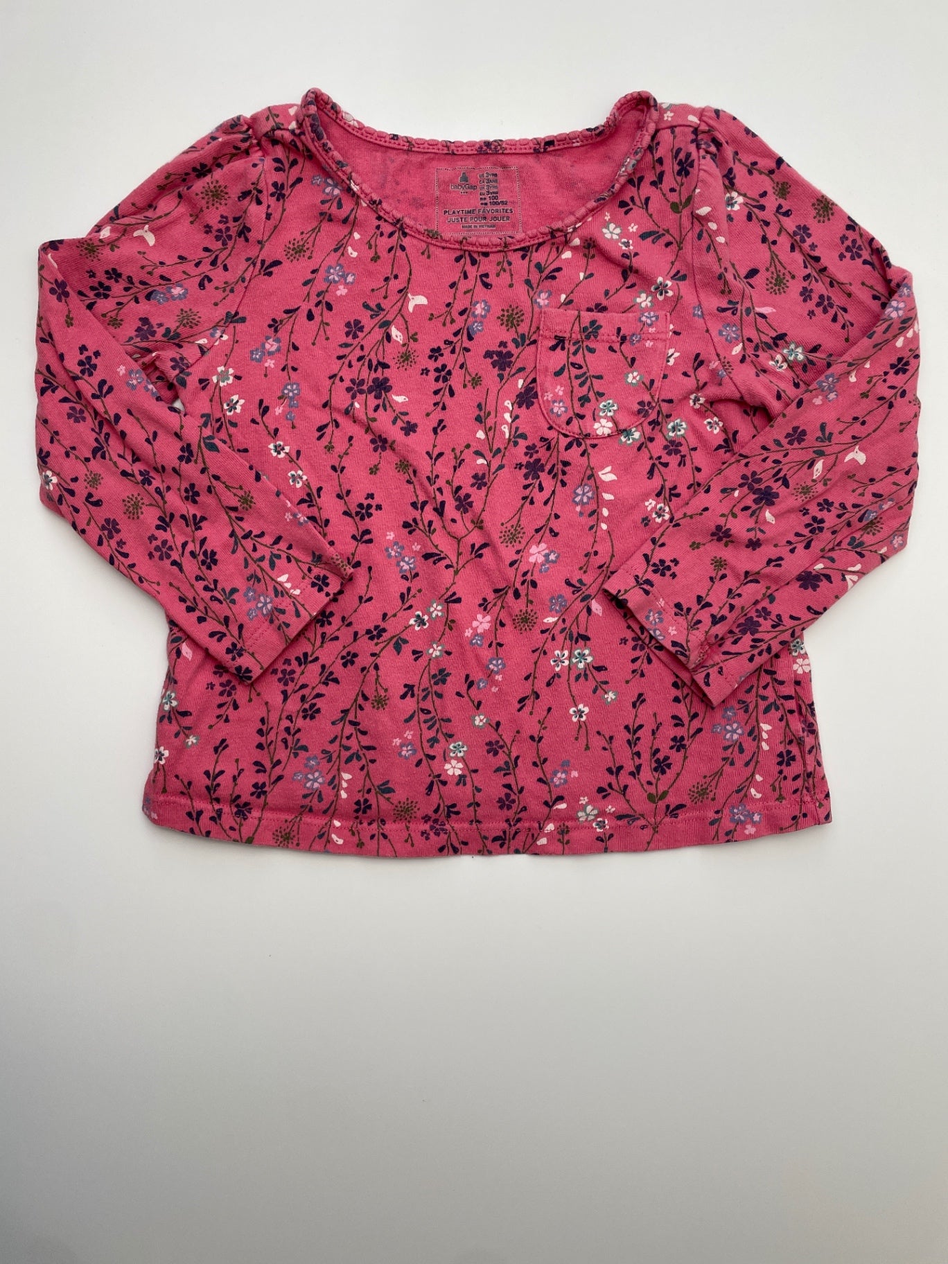 Baby Gap Long Sleeve T-Shirt - Pink Floral w/ Pocket | size 3T
