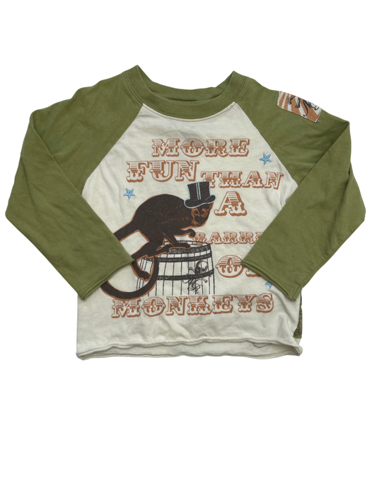 Monster Republic Long Sleeve T-Shirt - Ivory Monkey Raglan Sleeve | size 3T
