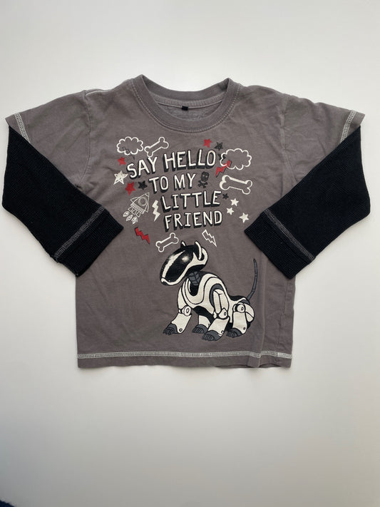 Monster Republic Long Sleeve T-Shirt - Gray 'Say Hello' Waffle Knit Sleeve | size 3T