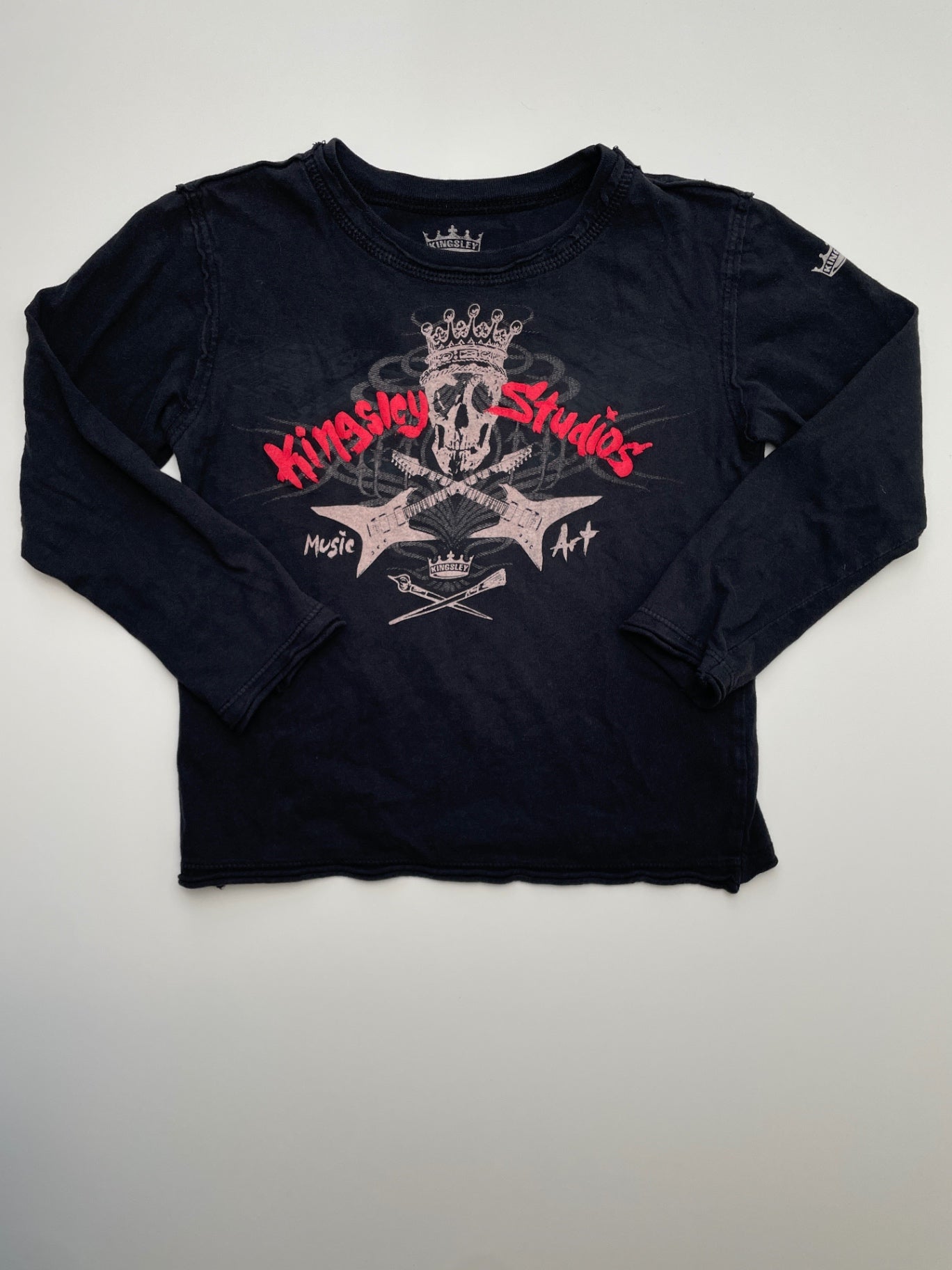 Kingsley Long Sleeve T-Shirt - Black 'Kingsley Studios' Skull Graphic | size 3T