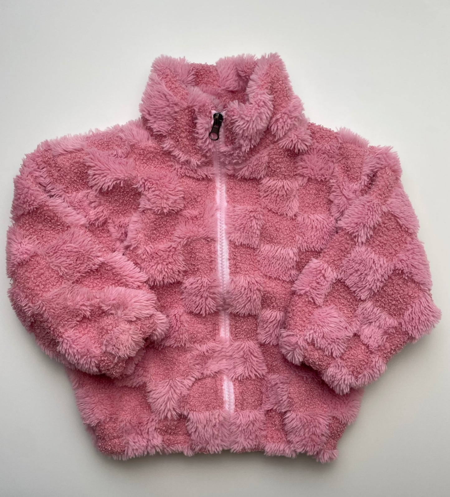 Best Day Ever Kids Jacket - Pink Fuzzy Checkered | size 4T/5T