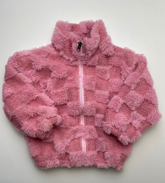 Best Day Ever Kids Jacket - Pink Fuzzy Checkered | size 4T/5T