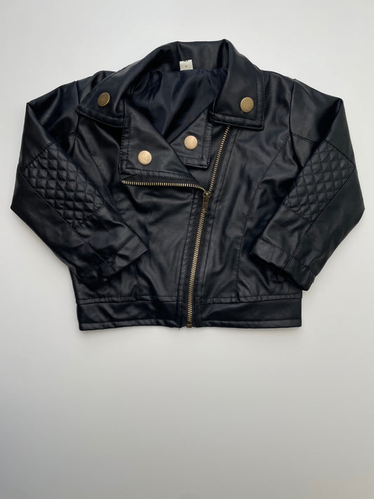 Dandelion Kids Jacket - Black Leather Biker | size 5T