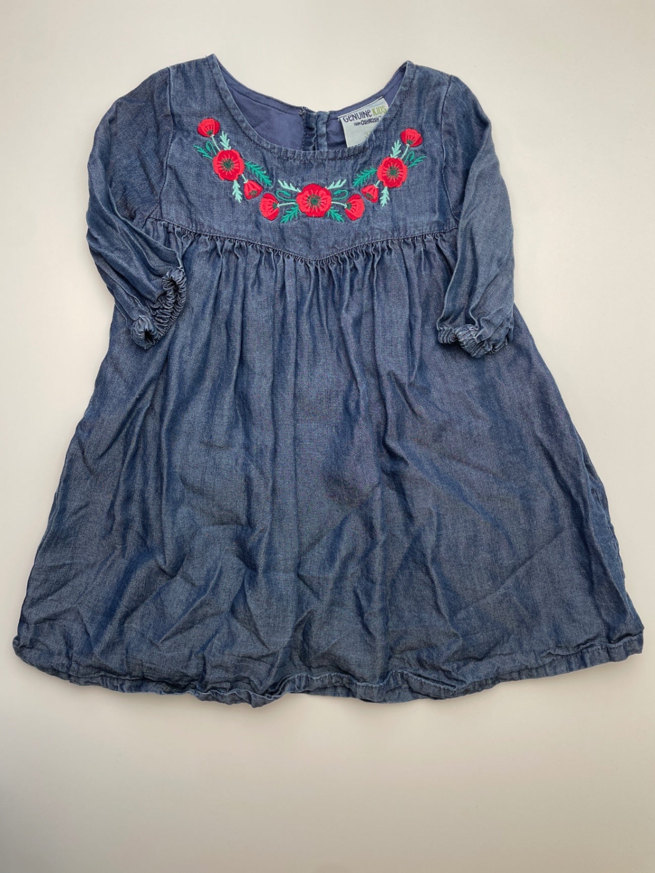 Oshkosh B'Gosh Dress - Blue Chambray Flower Embroidery | size 3T