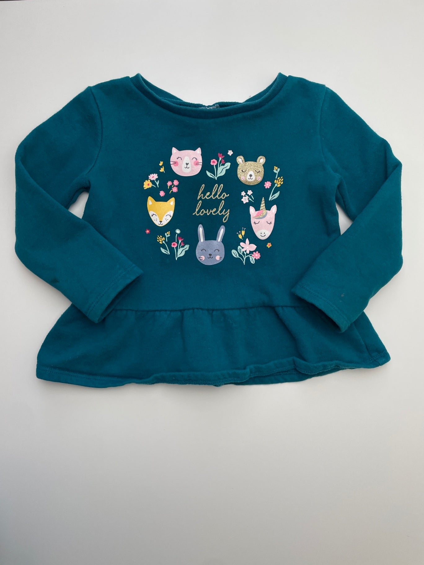 Carter's Sweatshirt - Blue 'Hello Lovely' Glitter Animals | size 3T