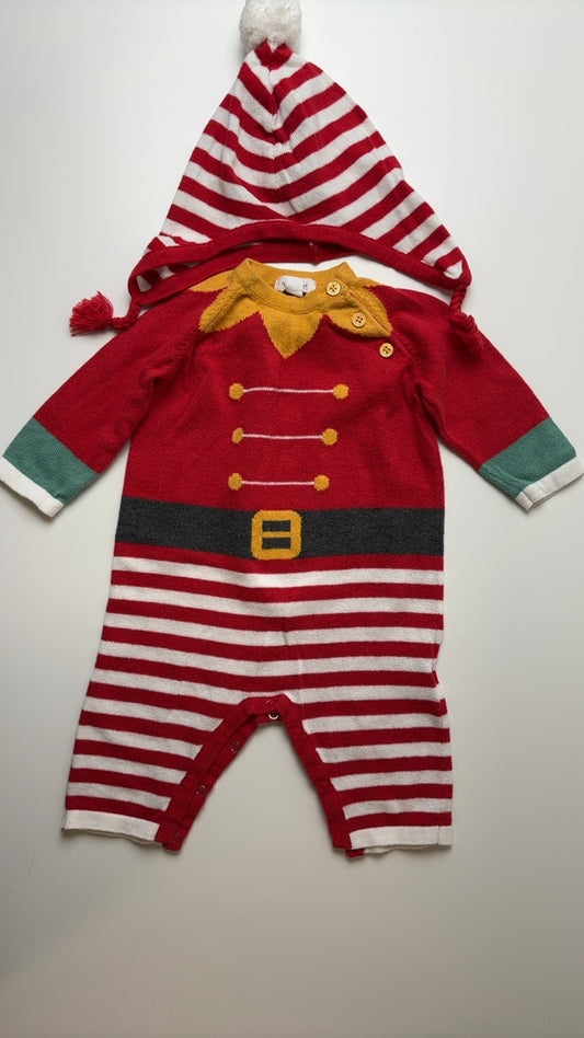 Angel Dear Jumper - Red Elf Knit One piece + Hat 100% Cotton | size 3 - 6 Months