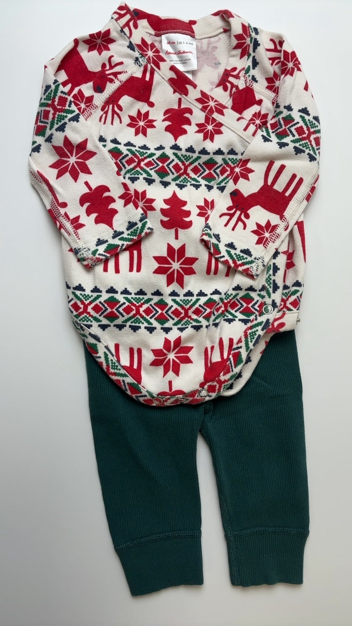 Hanna Andersson 2 Piece Ensemble - Multicolor Holiday Organic Bodysuit + Leggings | size 3 - 6 Months