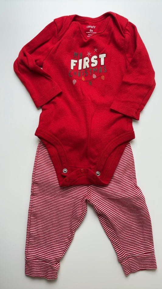 Carter's 2 Piece Ensemble - Red My First Christmas Bodysuit + Leggings | size 6 Months