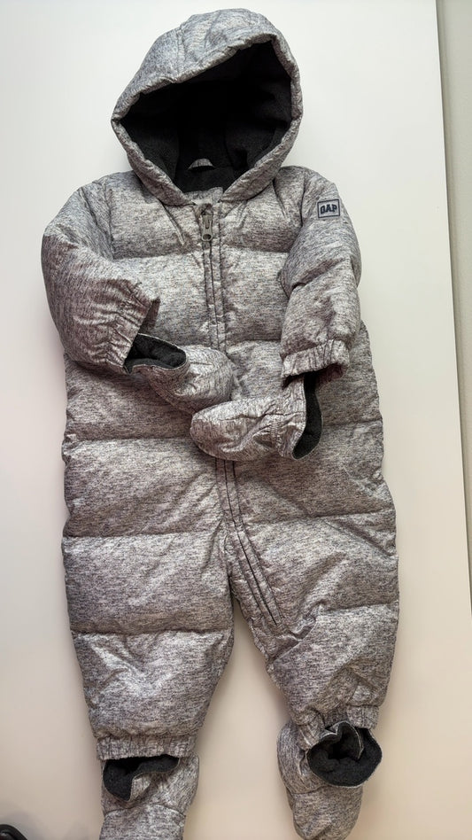 BabyGap Snow Pants & Suits - Gray Fleece Lined One Piece with Snap on Mittens + Booties | size 6 -12 Month