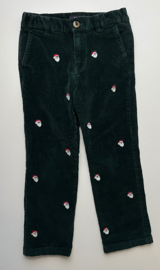 E-Land Pants - Green Corduroy with Embroidered Santa | size 6