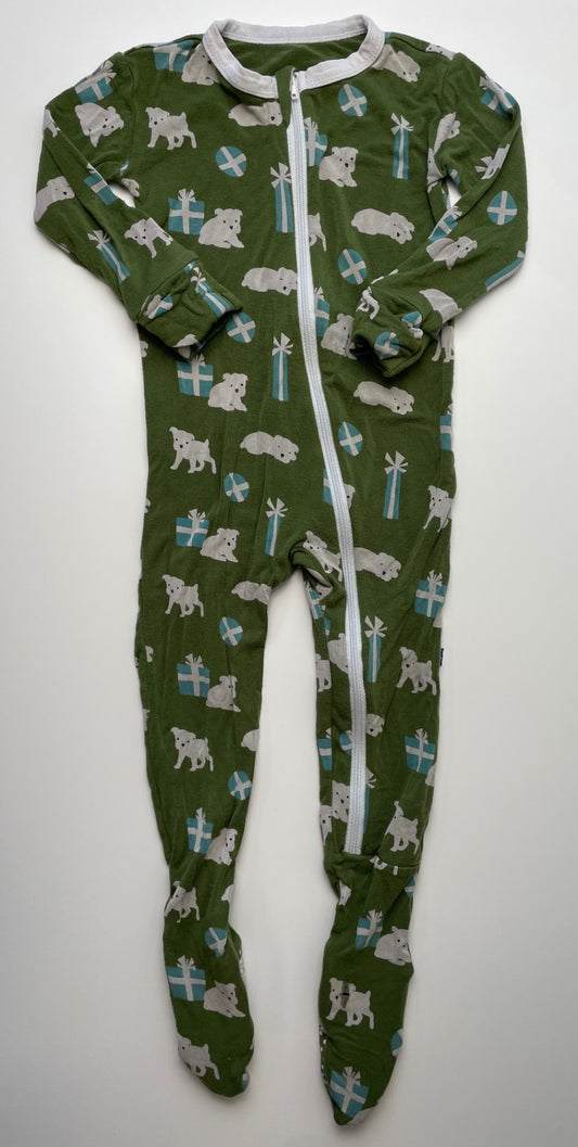 Kickee Pants Onesie - Green Dog + Presents | size 12 - 18 Months