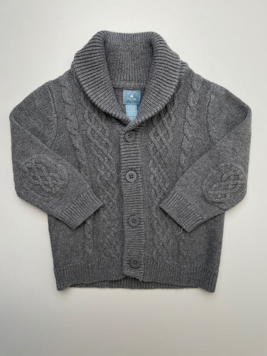 Baby Gap Sweater - Gray Cable Knit Cardigan w/ Collar | size 12 - 18 Months
