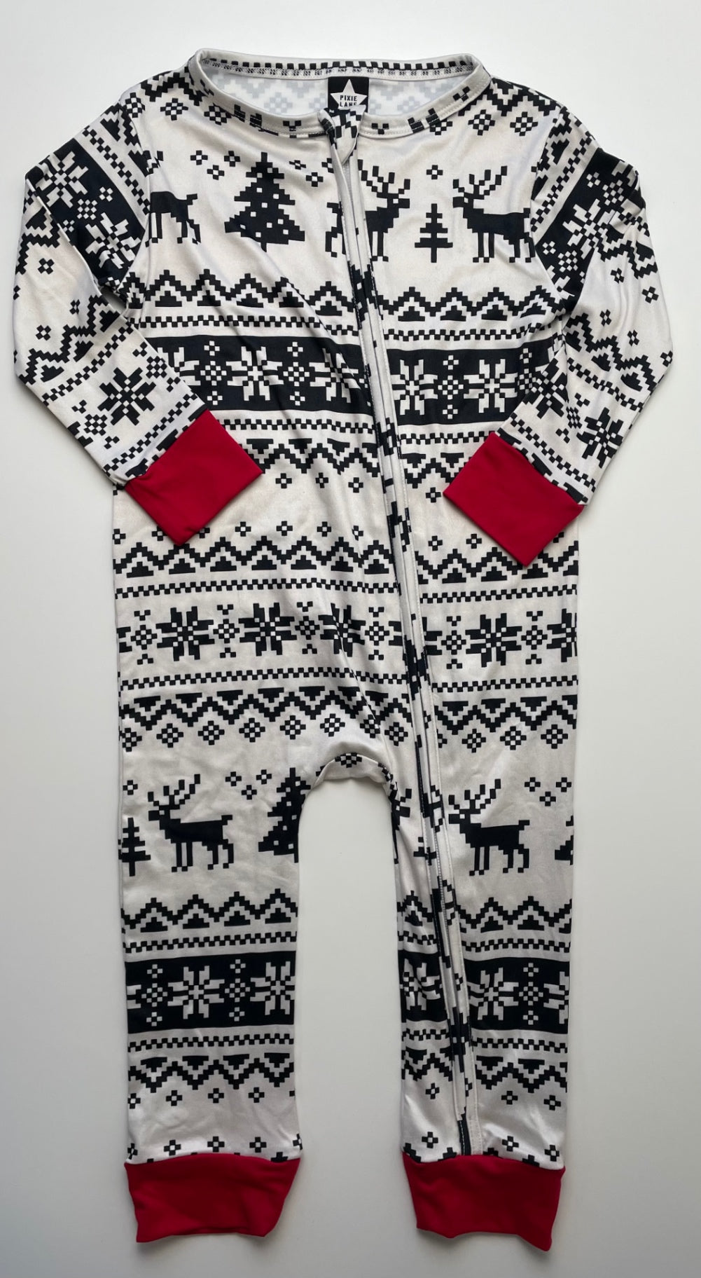 Pixie Lane Onesie - White Geometric Deer Snowflake Pattern | size 2T
