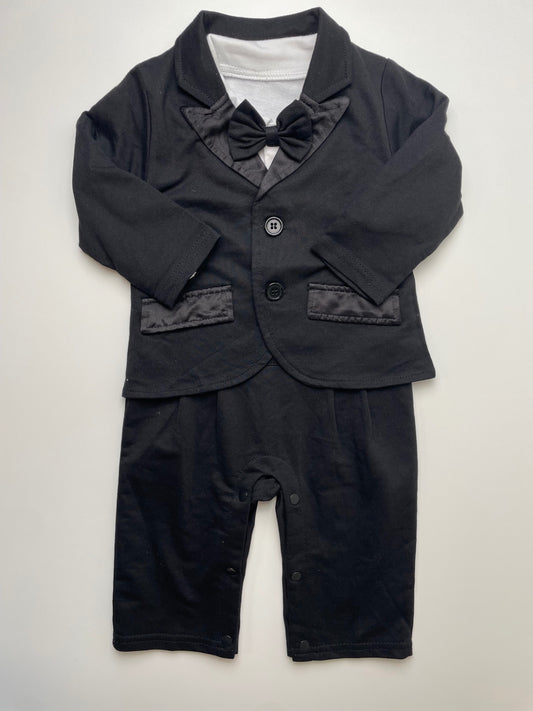 Dandelion Kids 2 Piece Ensemble - Black Suit Onesie w/ Bowtie + Blazer | size 12 - 18 Months