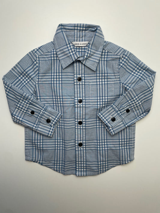 Janie and Jack Shirt - Blue Plaid Button Up | size 6 - 12 Months