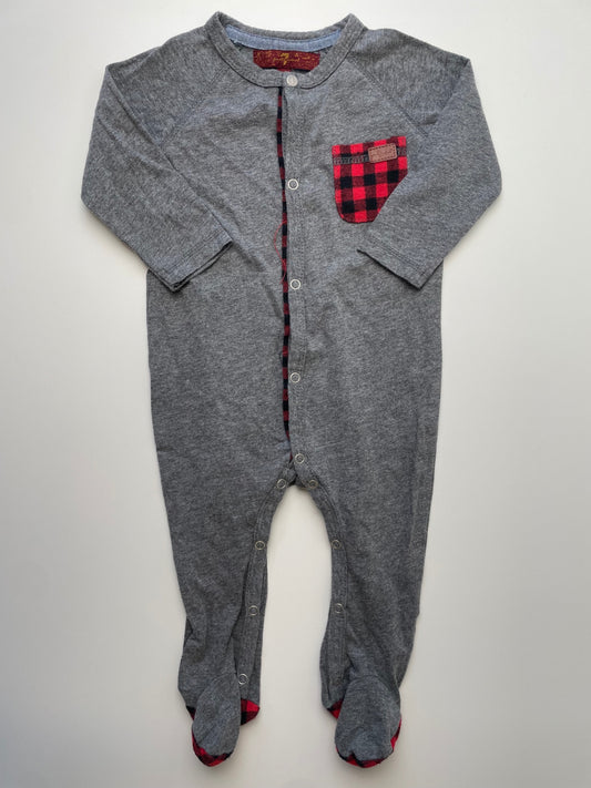 7 for All Mankind Onesie - Gray Buffalo Check Pocket | size 6 - 9 Months
