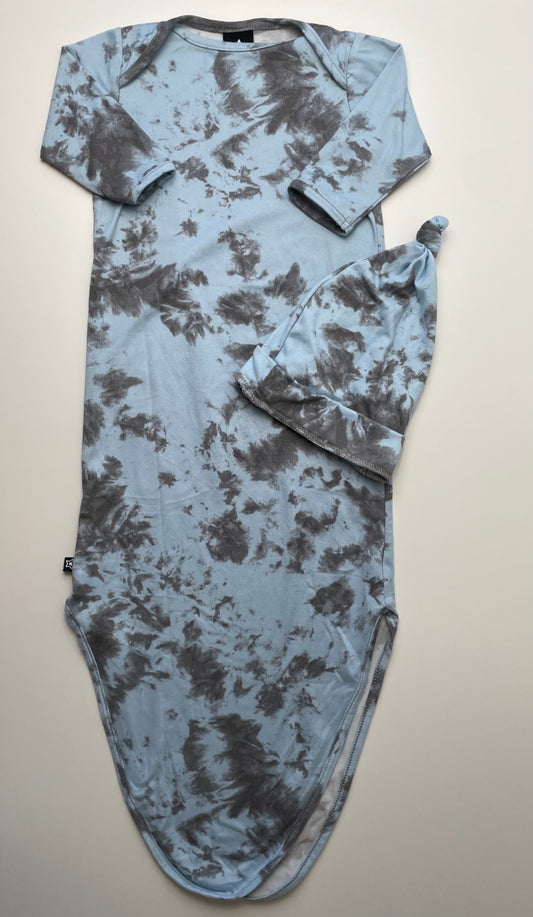 Pixie Lane Onesie - Blue Tie Dye Knotted Gown w/ Hat | size One Size