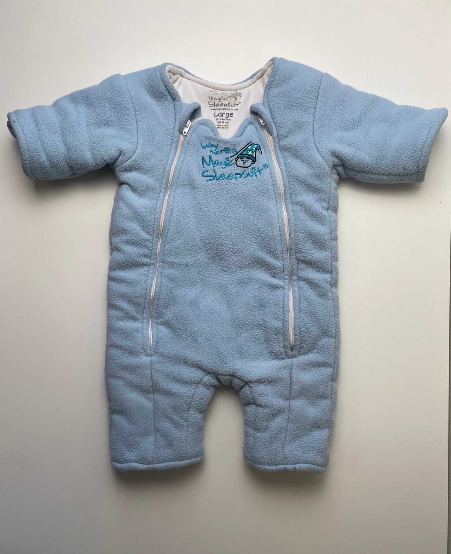 Baby Merlin Sleepsuit - Blue Fleece Padded Onesie | size 6 - 9 Months