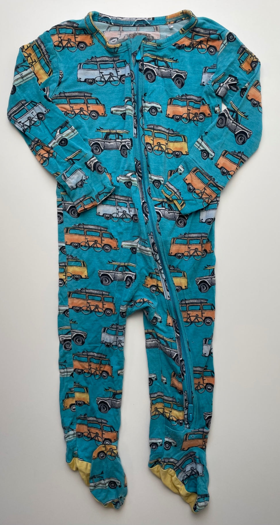 Posh Peanut Onesie - Blue Cars w/ Surfboards | size 9 - 12 Months