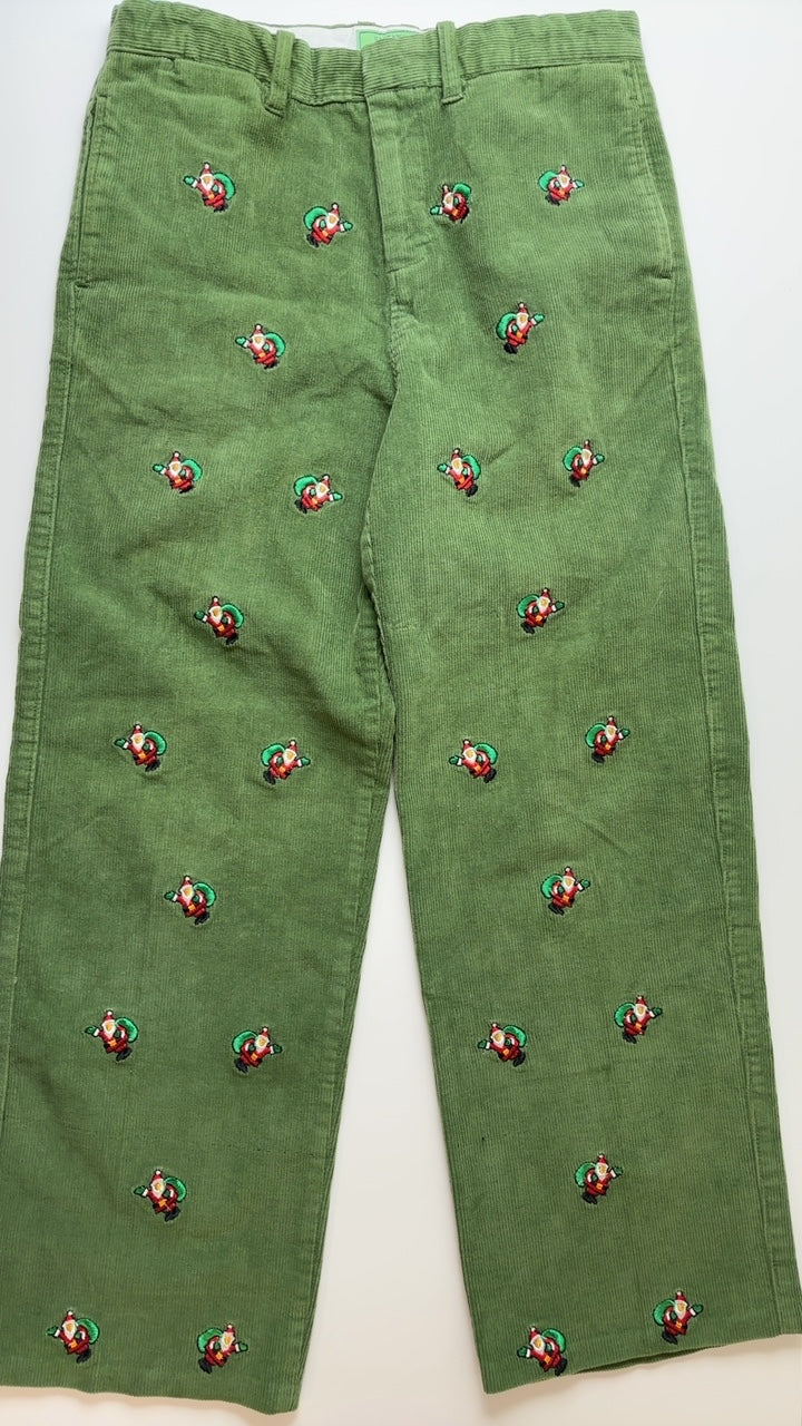 Castaway Pants - Green Corduroy with Embroidered Santa | size 14