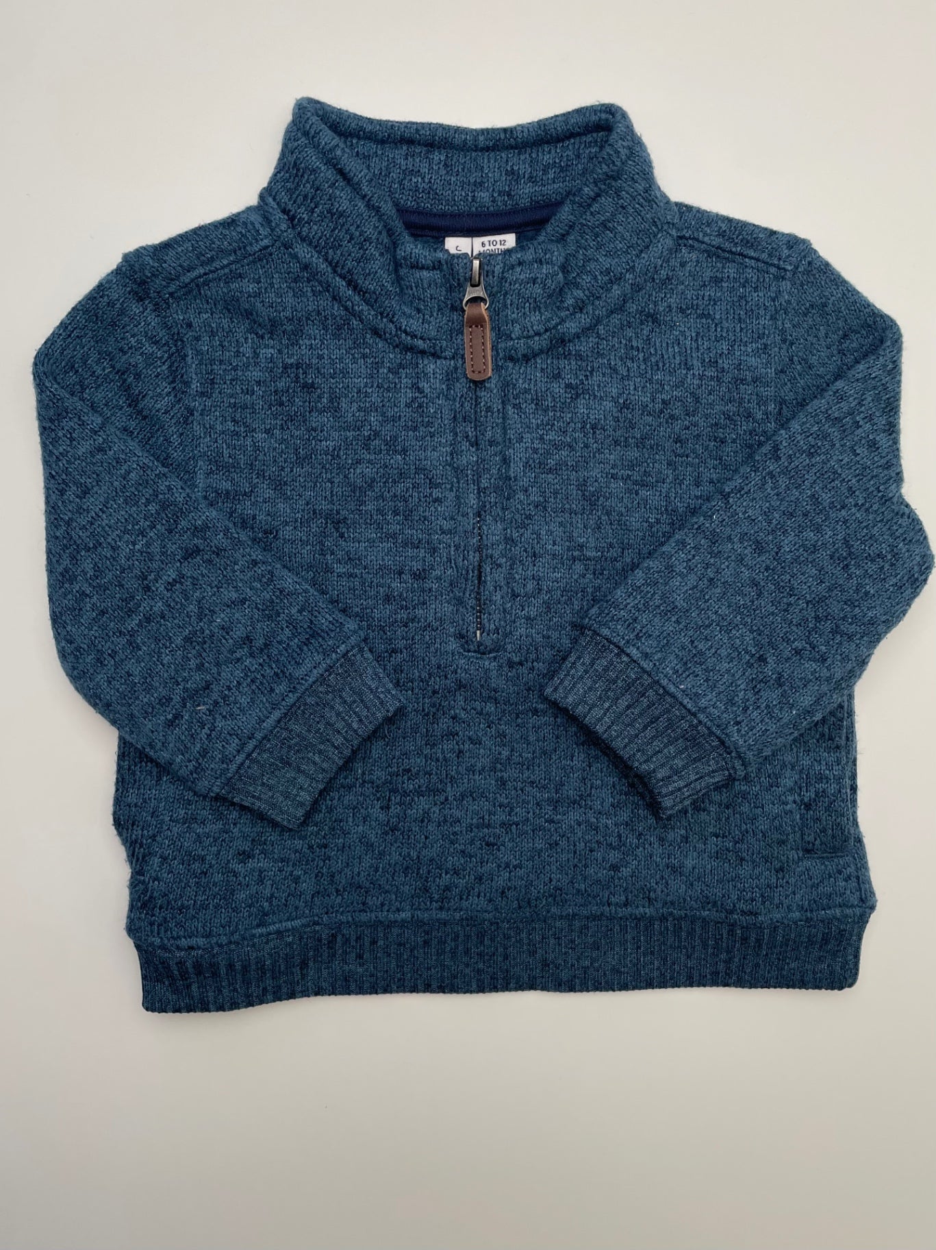 Janie and Jack Sweatshirt - Blue Knit 1/4 Zip | size 6 - 12 Months