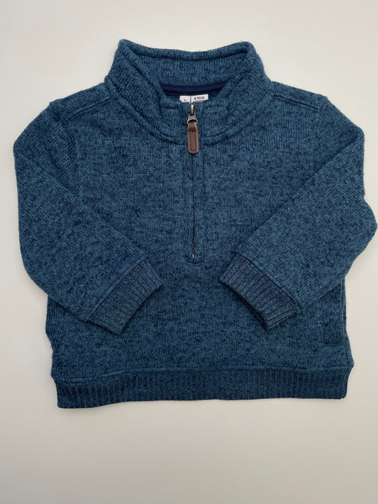Janie and Jack Sweatshirt - Blue Knit 1/4 Zip | size 6 - 12 Months