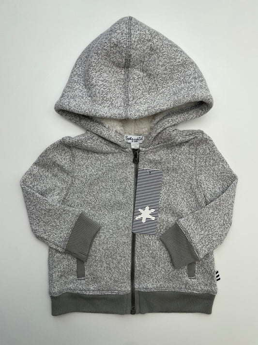 Splendid Sweatshirt - Gray Full Zip w/ Fur Line Hood | size 6 - 12 Months