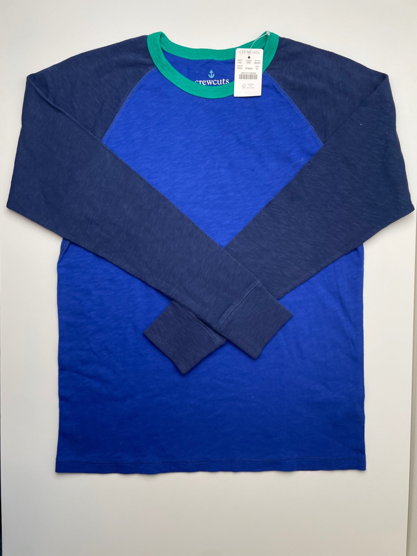 Crewcuts Long Sleeve T-Shirt - Blue Raglan Sleeve | size 12