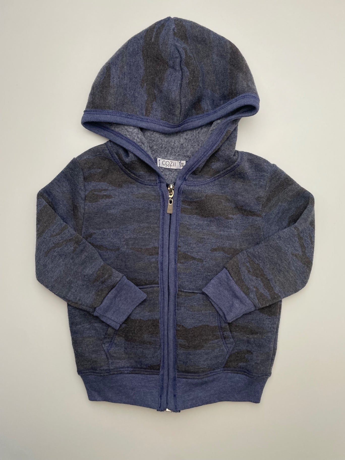 cozii Sweatshirt - Blue Camouflage Full Zip Hoodie | size 6 - 12 Months