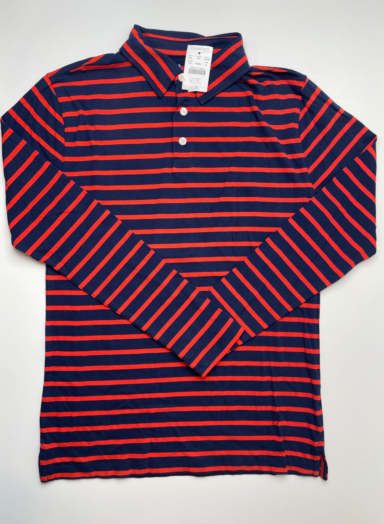 Crewcuts Shirt - Navy Blue/Orange Striped Long Sleeve Polo | size 12/14