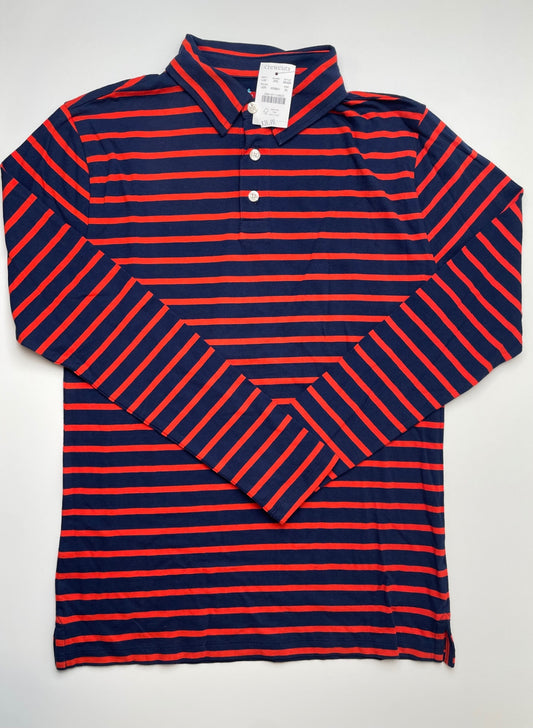 Crewcuts Shirt - Navy Blue/Orange Striped Long Sleeve Polo | size 12/14