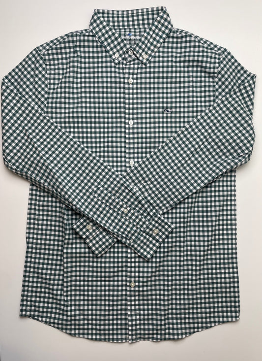 Vineyard Vines Shirt - Green On-The-Go Performance Gingham Button Down | size 18