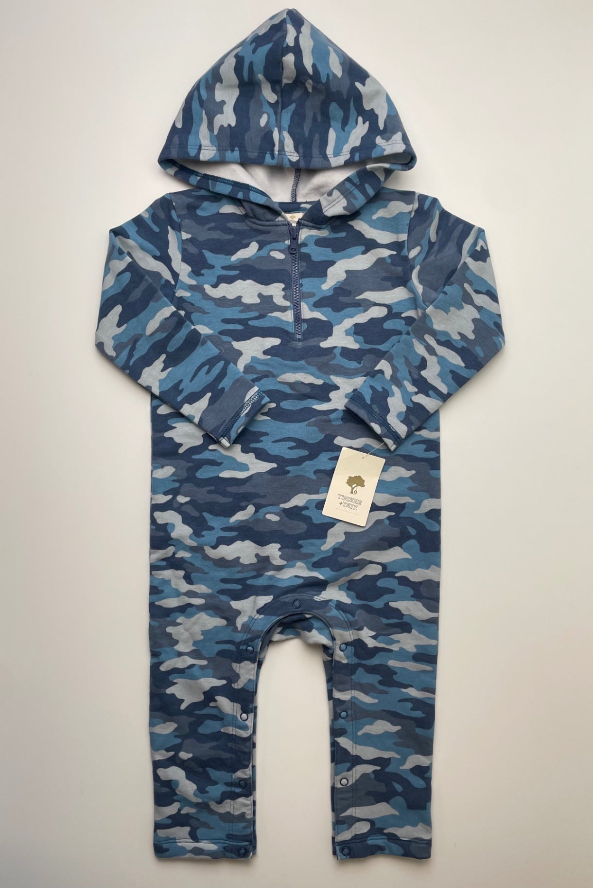 Tucker + Tate Onesie - Blue Camouflage 1/4 Zip w/ Hood | size 18 Months