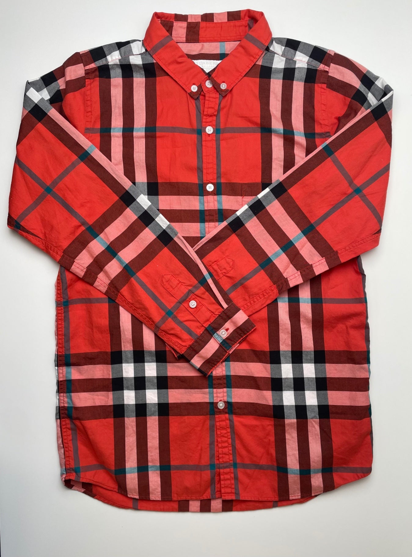 Burberry Shirt - Orange Plaid Button Down | size 14