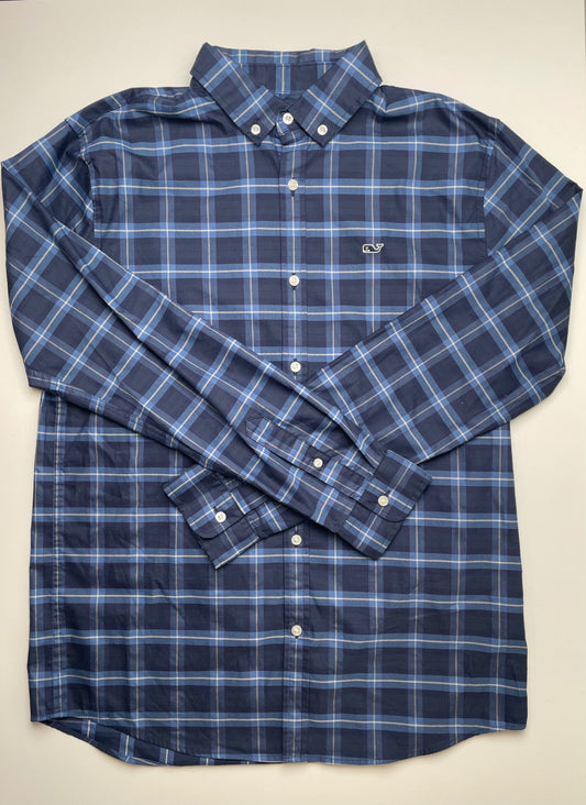Vineyard Vines Shirt - Blue On-The-Go Performance Plaid Button Down | size 18