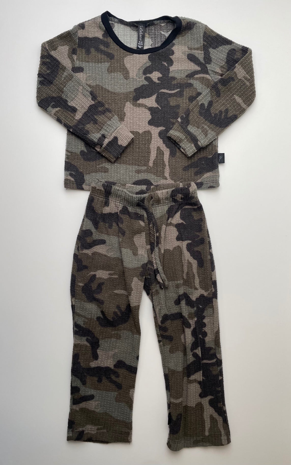 Pixie Lane 2 Piece Ensemble - Green Camouflage Ribbed Pajamas | size 18 - 24 Months