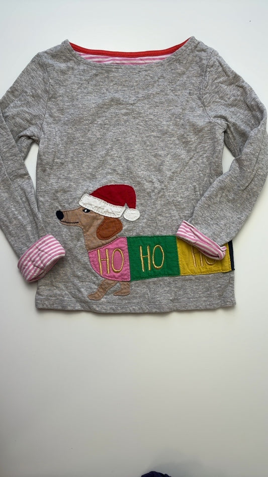 Mini Boden Long Sleeve T-Shirt - Gray Christmas - Ho, Ho, Ho | size 5T/6