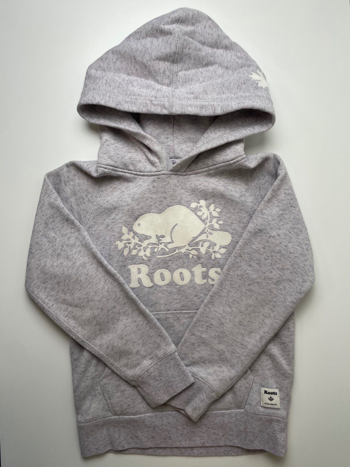 Roots Kids Sweatshirt - Purple Glitter Logo Hoodie | size 7/8