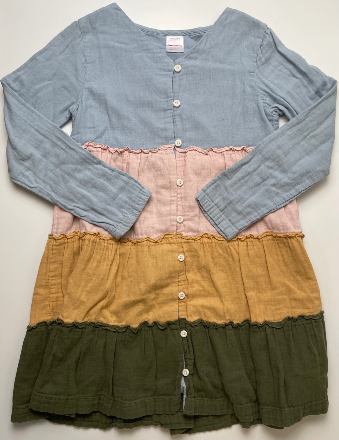 Hanna Andersson Dress - Multicolor Long Sleeve Color Block Tiered | size 10