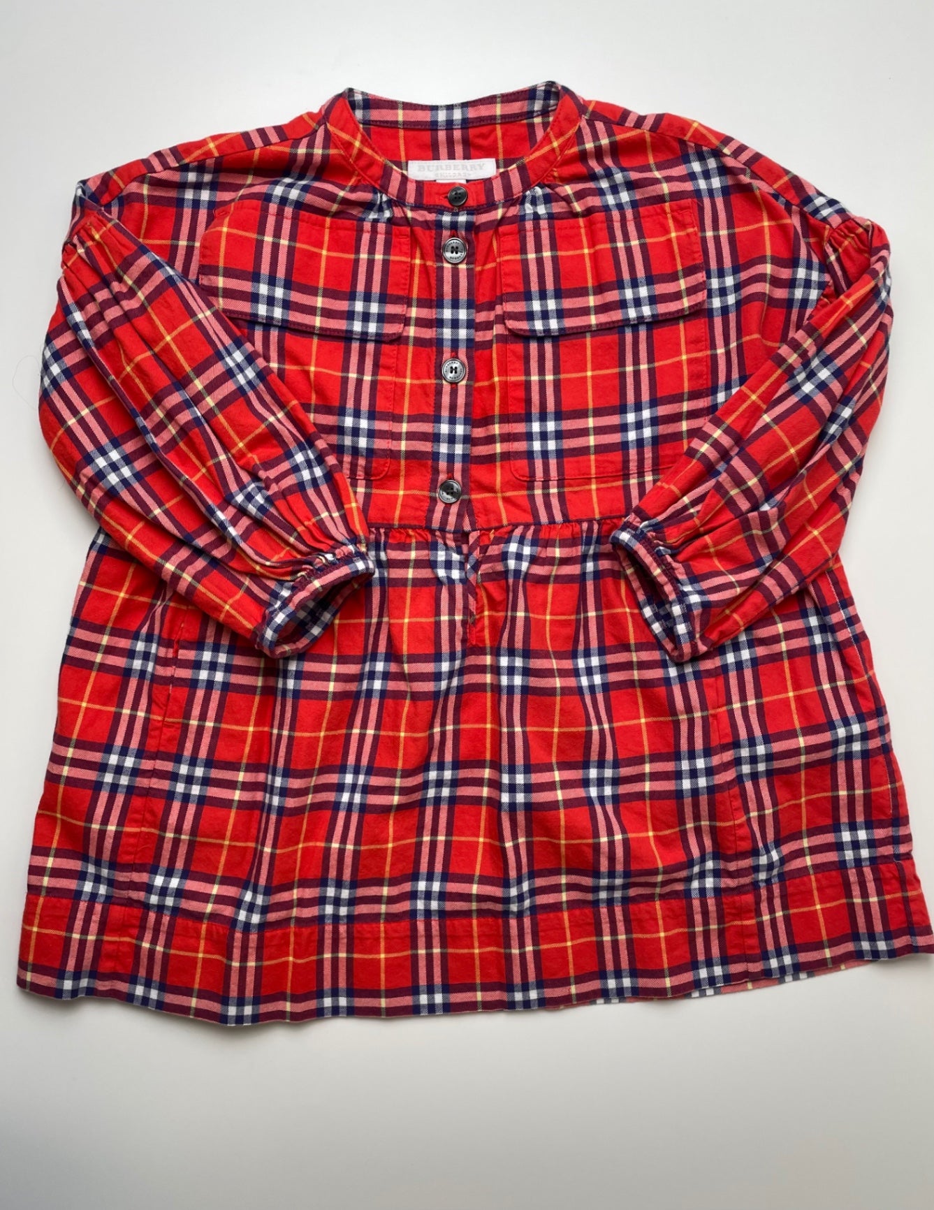 Burberry Shirt - Red Plaid Button Up Tunic | size 6